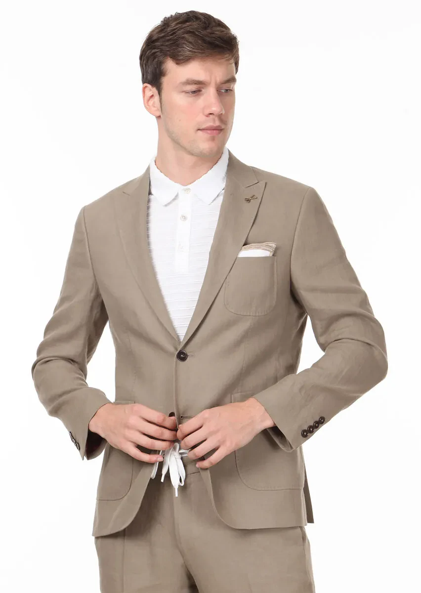 Vizon Düz Zeroweight Slim Fit %100 Keten Takım Elbise - 1