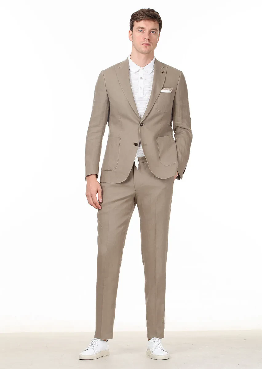 Vizon Düz Zeroweight Slim Fit %100 Keten Takım Elbise - 2