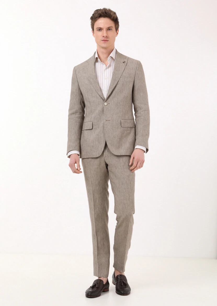 Vizon Düz Zeroweight Slim Fit %100 Keten Takım Elbise - 1