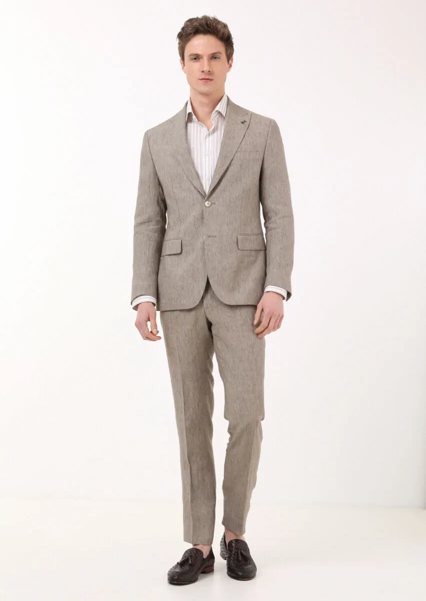 Vizon Düz Zeroweight Slim Fit %100 Keten Takım Elbise - 1