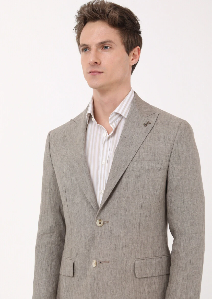 Vizon Düz Zeroweight Slim Fit %100 Keten Takım Elbise - 2