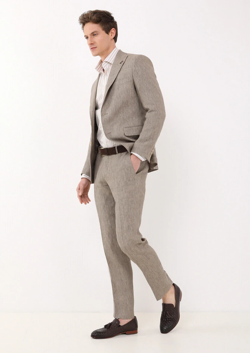 Vizon Düz Zeroweight Slim Fit %100 Keten Takım Elbise - 4