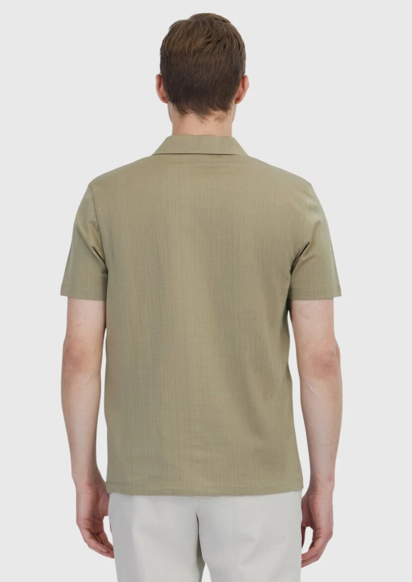 Vizon Jakarlı Polo Yaka %100 Pamuk T-Shirt 