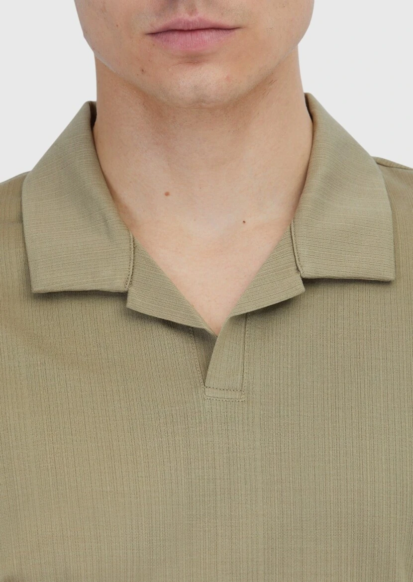 Vizon Jakarlı Polo Yaka %100 Pamuk T-Shirt - 4