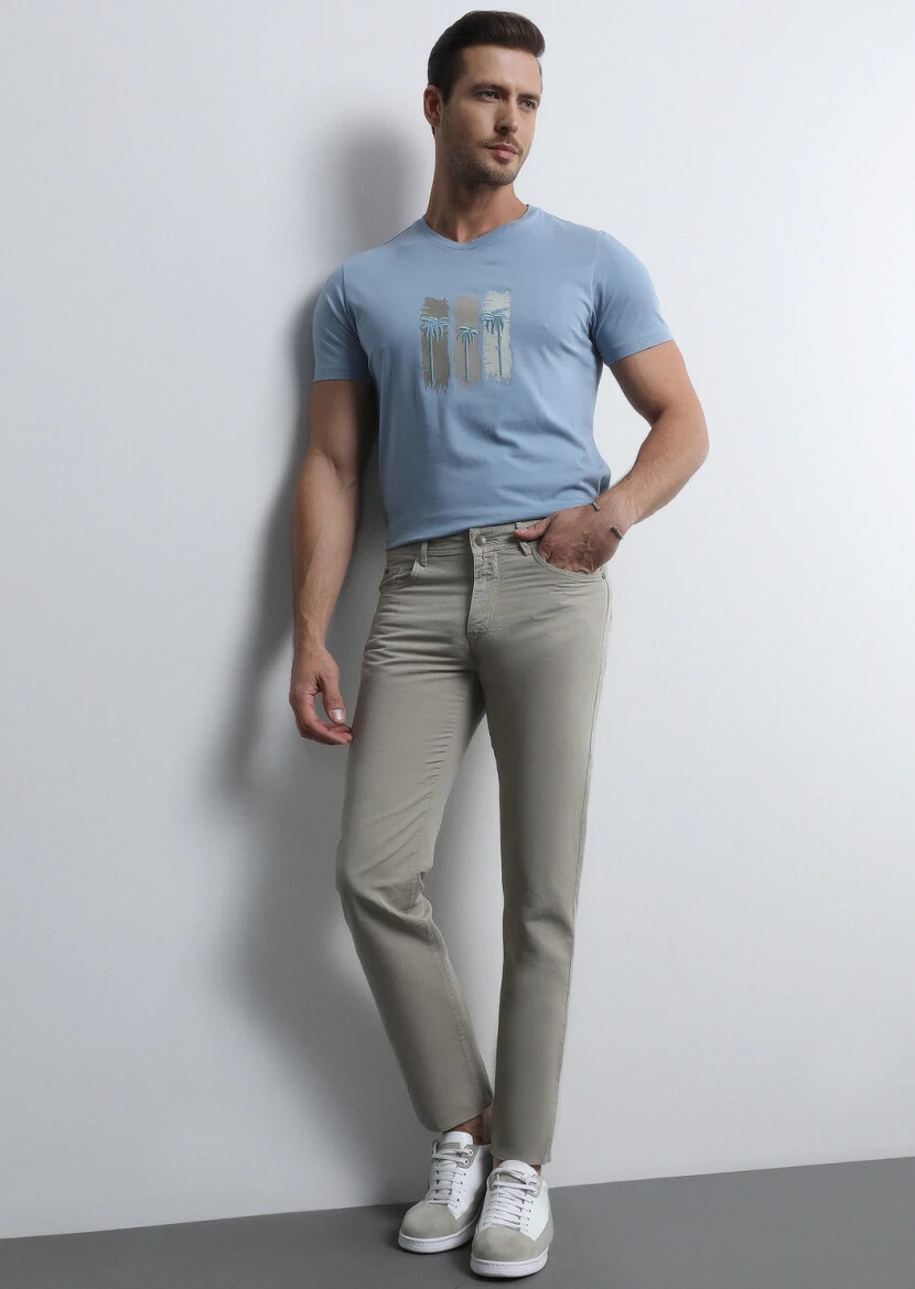 Vizon Mikro Dokuma Slim Fit Casual Pamuk Karışımlı Pantolon - 1