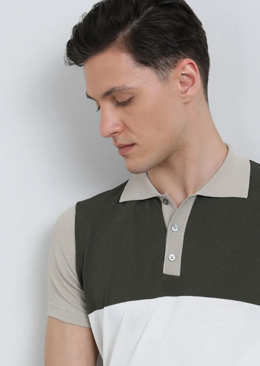 Vizon Polo Yaka Düz Örgü Triko Kazak - 3