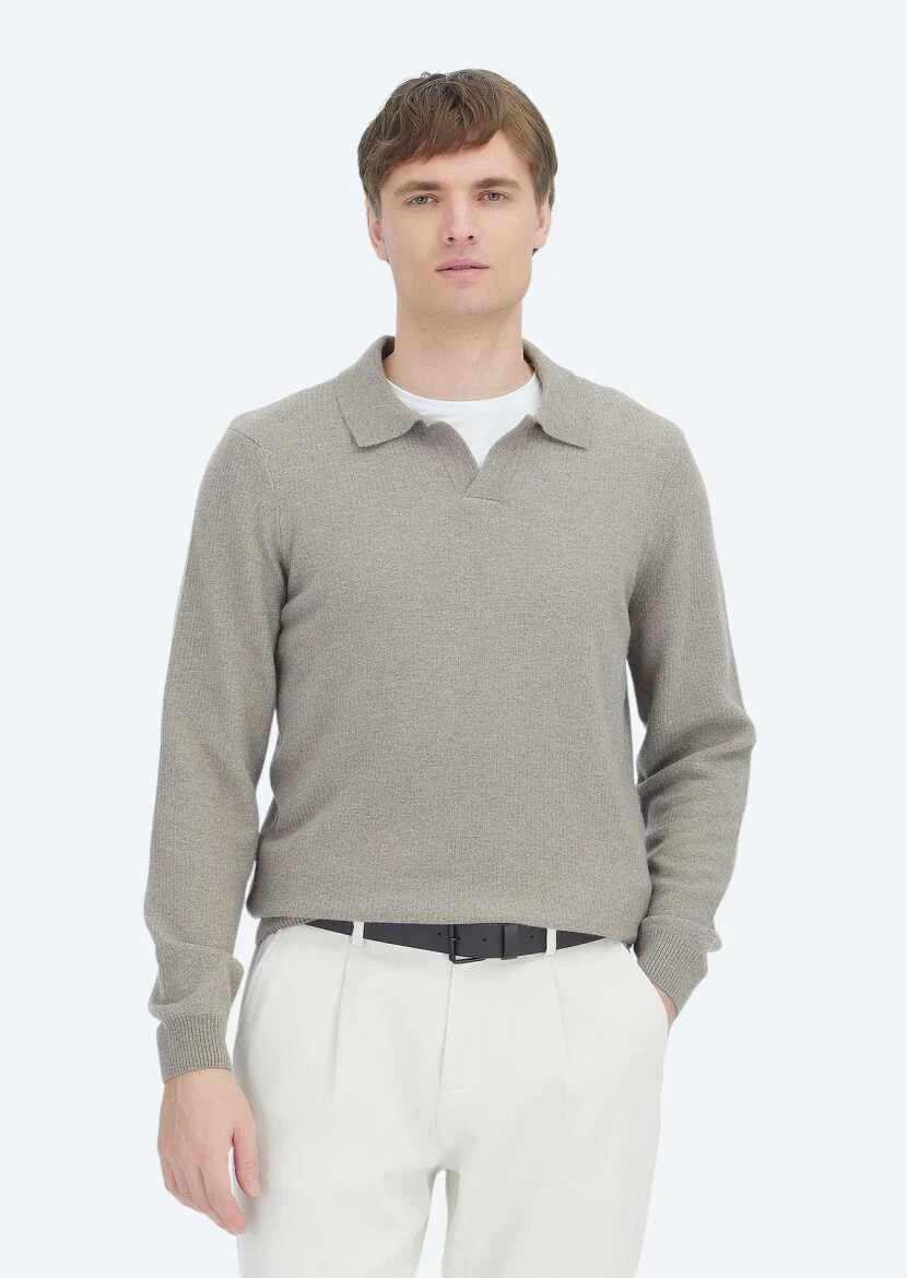 Vizon Polo Yaka Selanik Yün Karışımlı Triko Kazak - RAMSEY