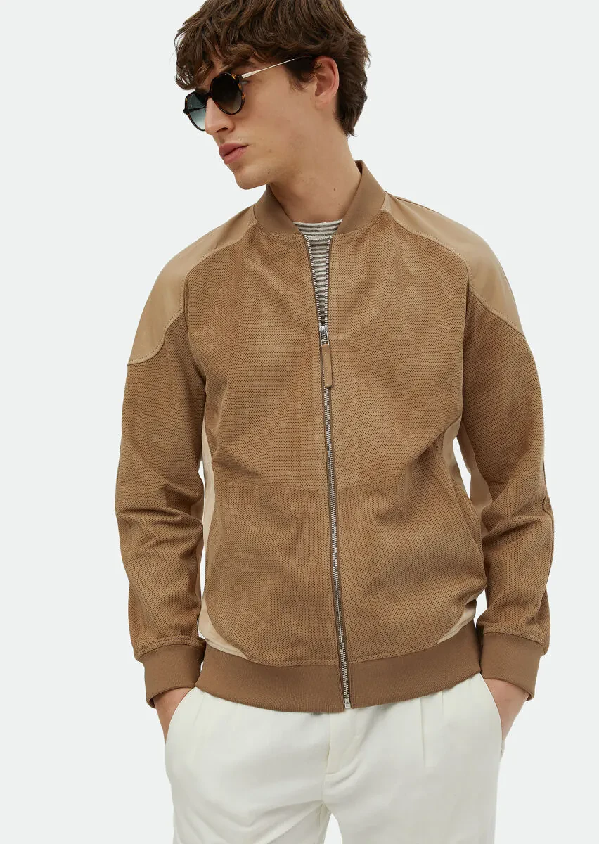 Vizon Regular Fit Dik Yaka Casual Süet Deri Mont - 4