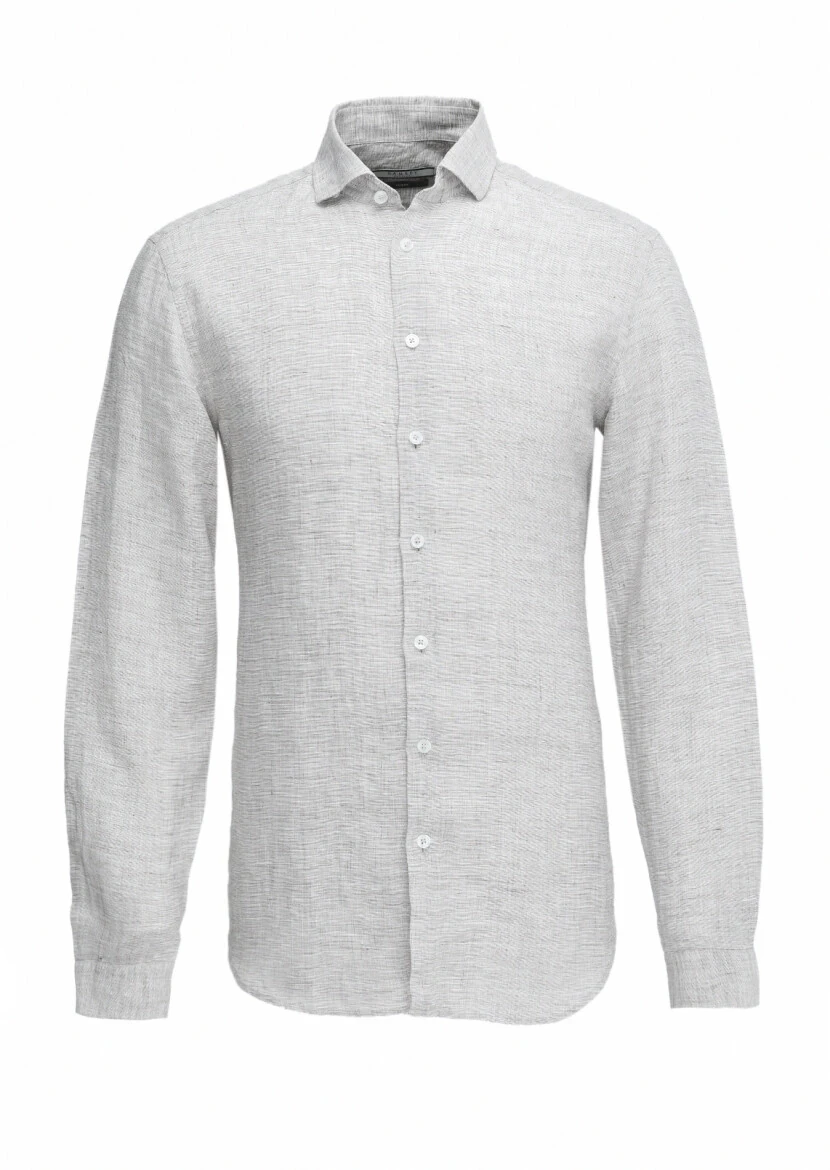 Vizon Regular Fit Dokuma Casual %100 Keten Gömlek - 1