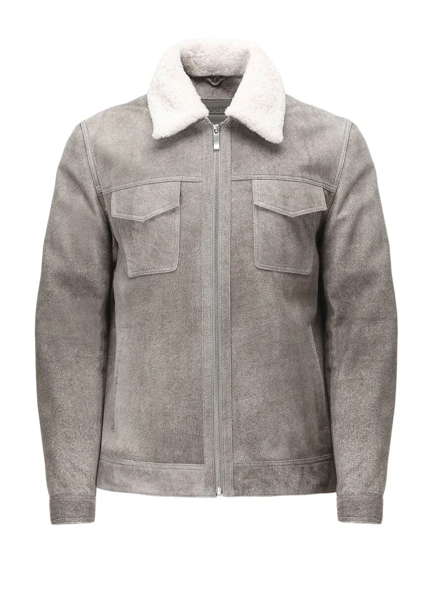 Vizon Regular Fit Gömlek Yaka Casual Süet Deri Mont - 8