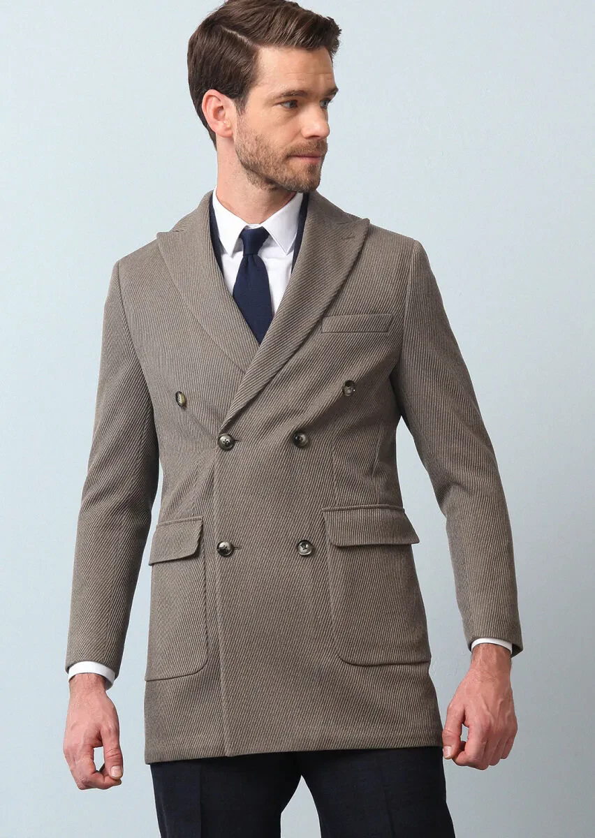 Vizon Regular Fit Kruvaze Yaka Casual Dokuma Palto - 1