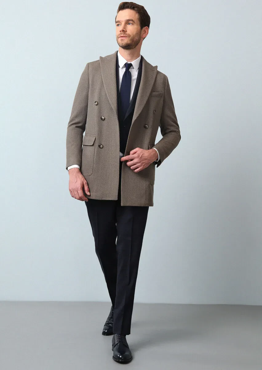 Vizon Regular Fit Kruvaze Yaka Casual Dokuma Palto - 2