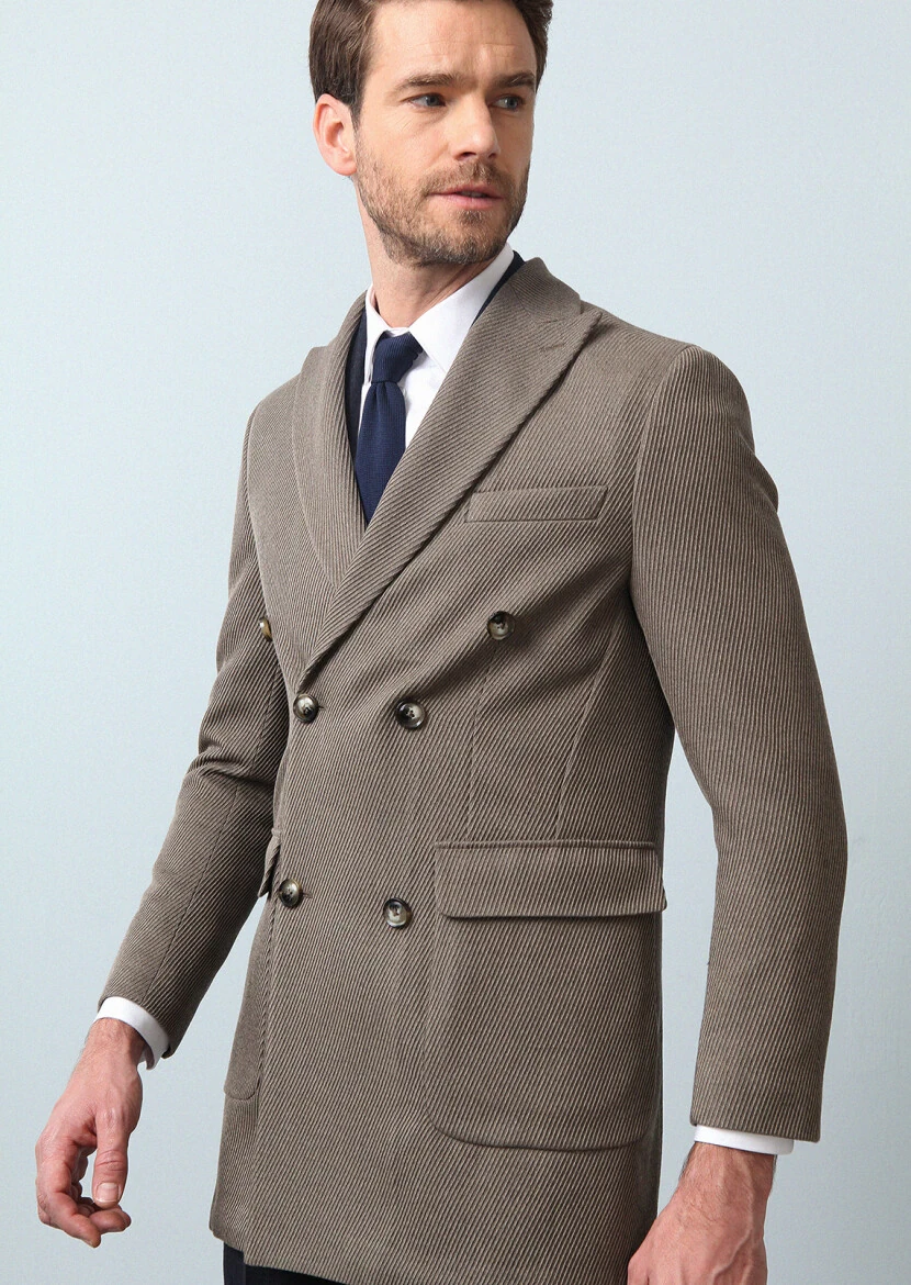 Vizon Regular Fit Kruvaze Yaka Casual Dokuma Palto - 3