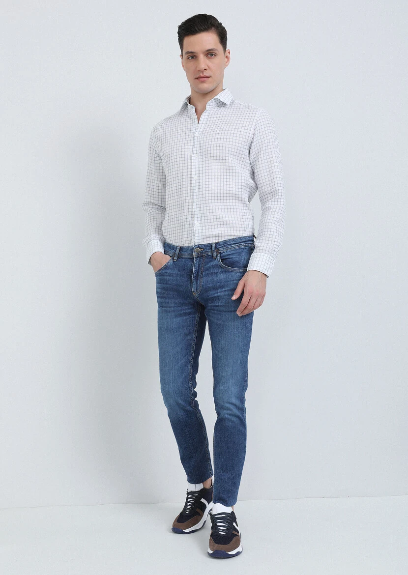 White Checkered Regular Fit Weaving Classical 100% Cotton Shirt - 3