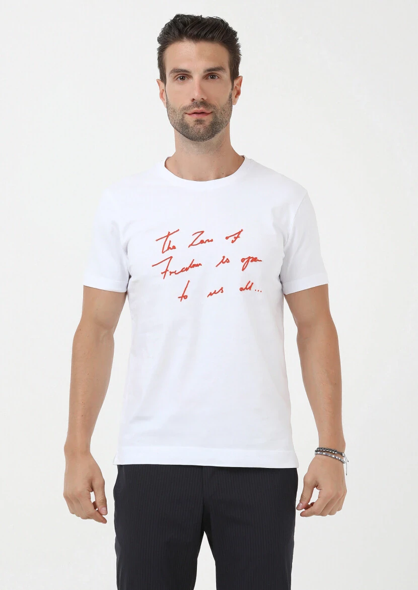 White Crew Neck 100% Cotton T-Shirt - 1