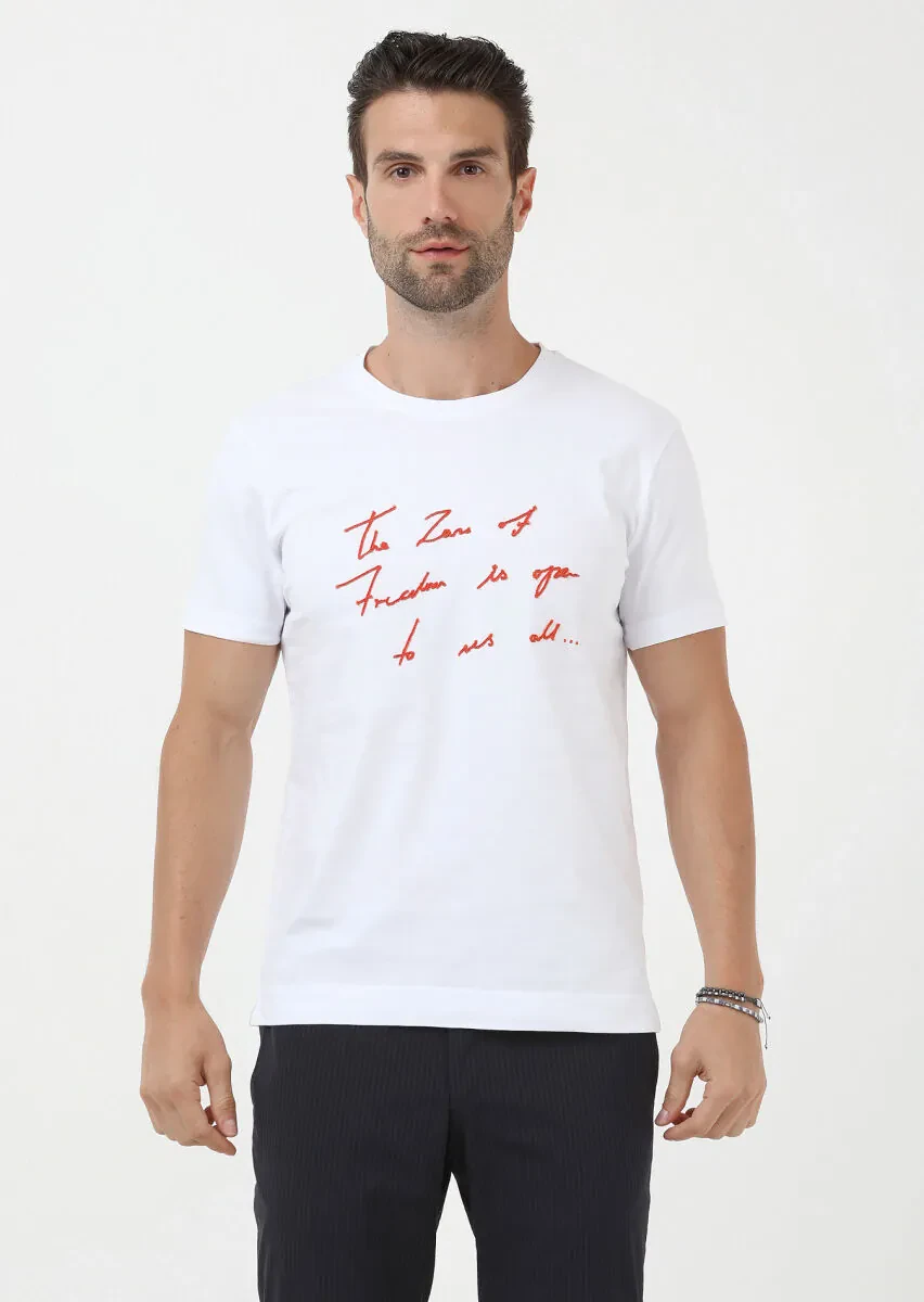 White Crew Neck 100% Cotton T-Shirt - 1