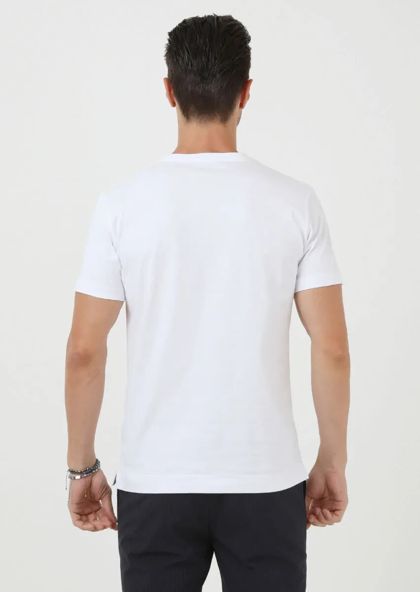 White Crew Neck 100% Cotton T-Shirt - 4