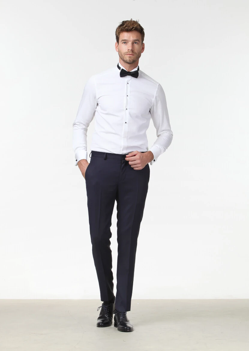 White Fitted Fit Double Cuff Wing Collar Tuxedo Shirts - RAMSEY
