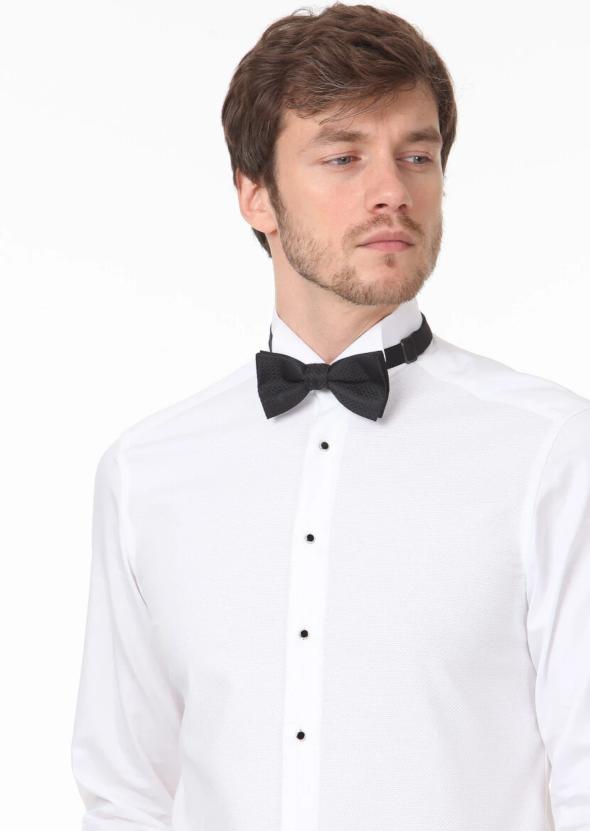 White Fitted Fit Double Cuff Wing Collar Tuxedo Shirts - RAMSEY