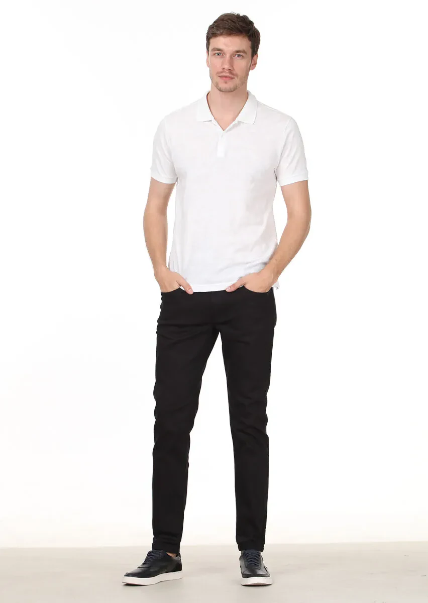 White Jacquard Polo Neck 100% Cotton T-Shirt - 3