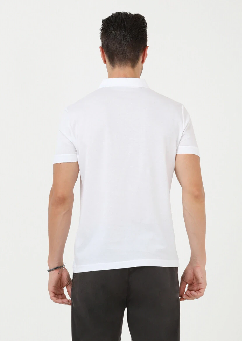 White Jacquard Polo Neck 100% Cotton T-Shirt - 5
