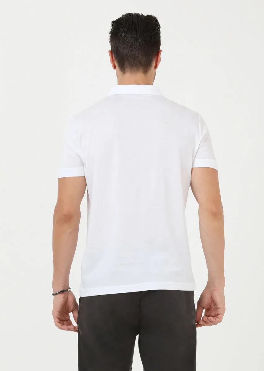 White Jacquard Polo Neck 100% Cotton T-Shirt - 5