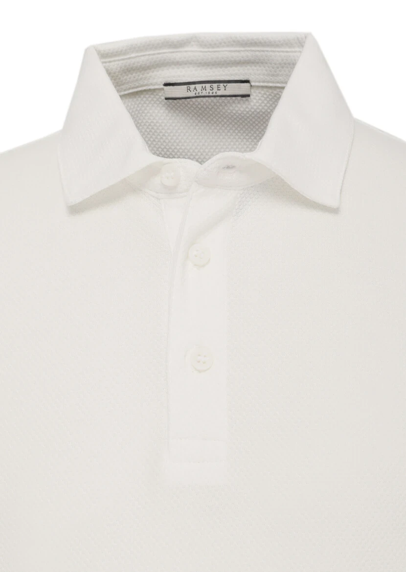 White Jacquard Polo Neck 100% Cotton T-Shirt - 2