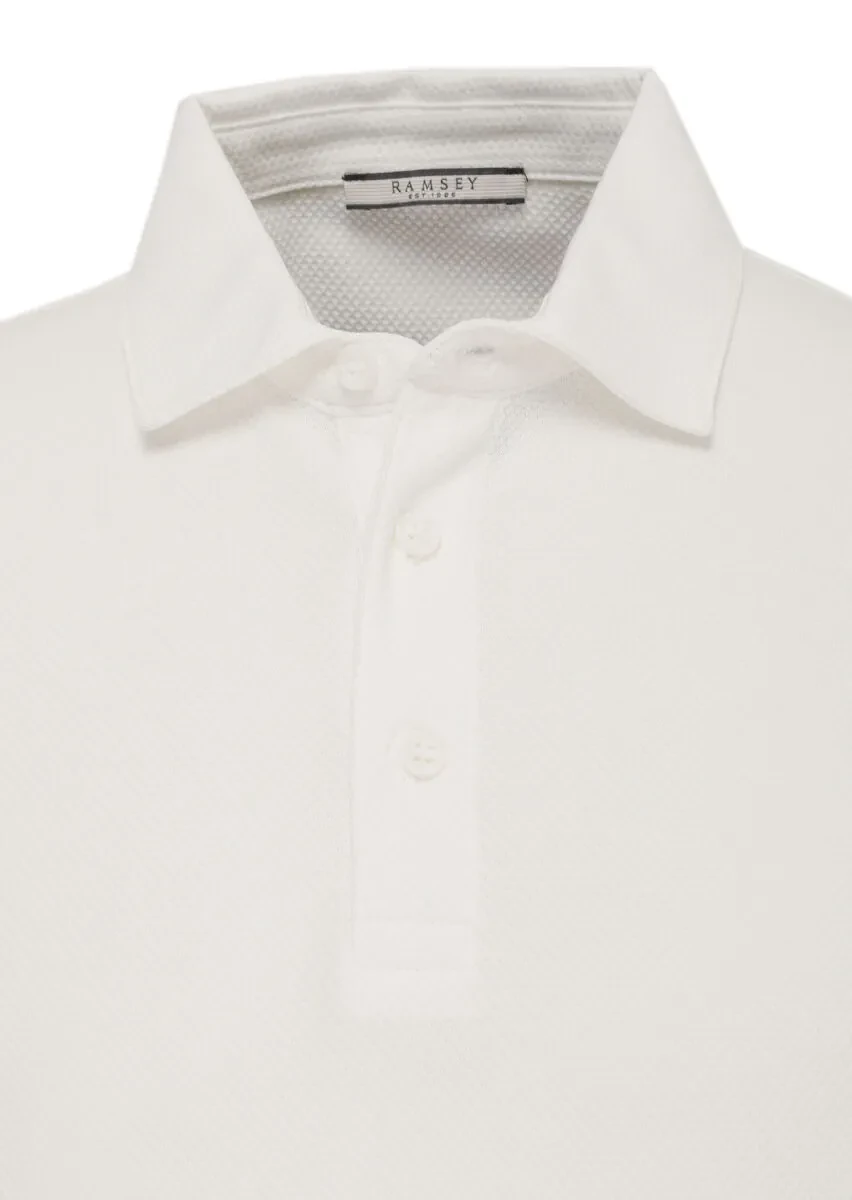 White Jacquard Polo Neck 100% Cotton T-Shirt - 2