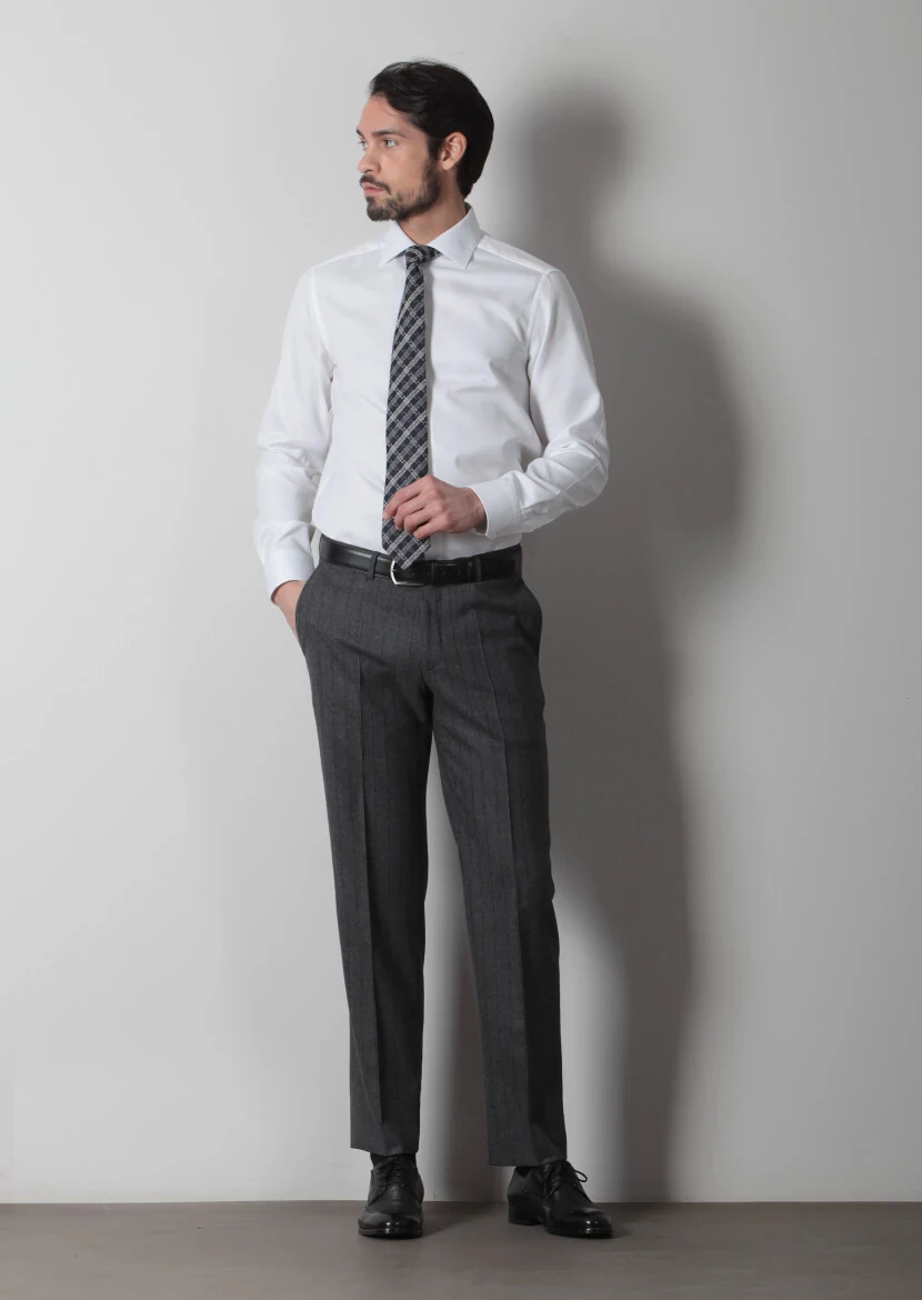 White Micro Regular Fit Weaving Classical 100% Cotton Shirt - 2