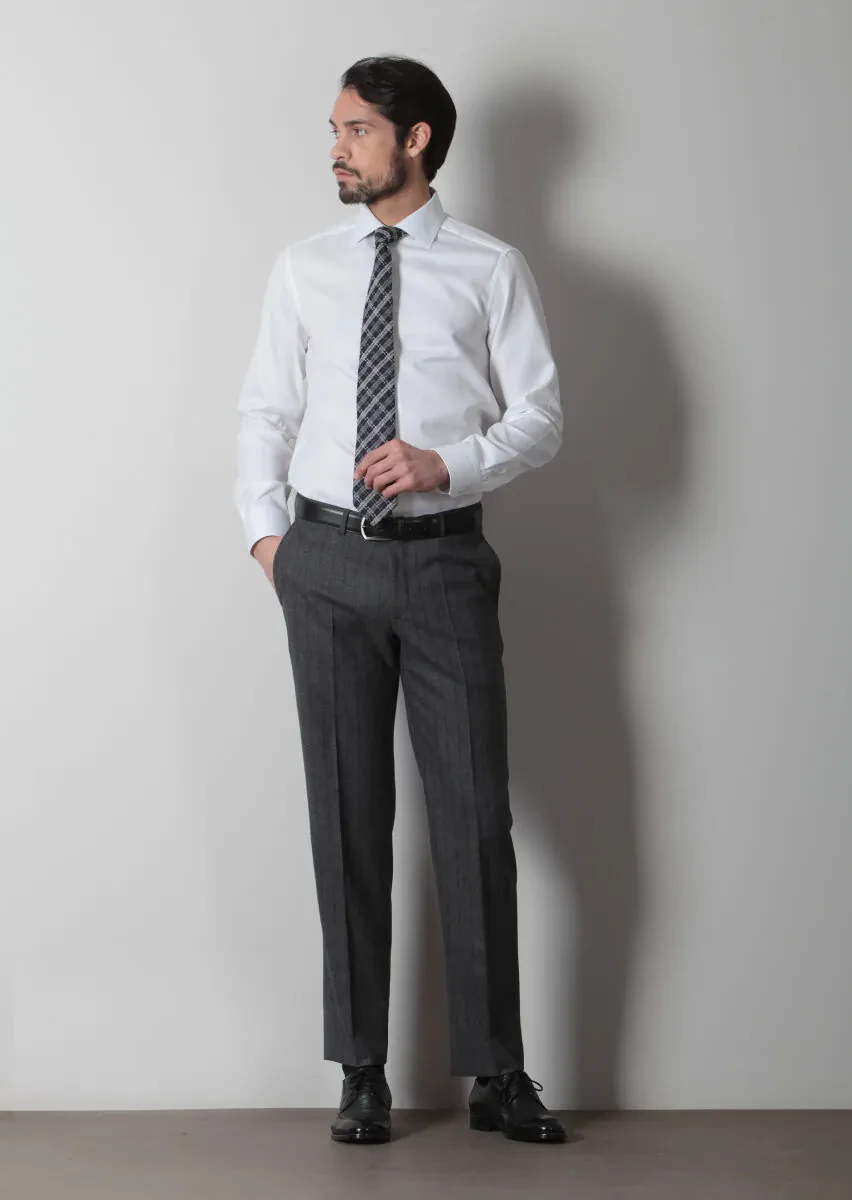 White Micro Regular Fit Weaving Classical 100% Cotton Shirt - 2