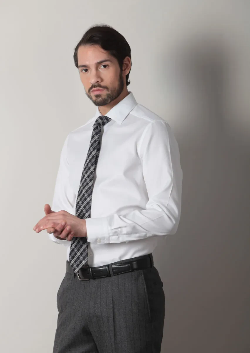 White Micro Regular Fit Weaving Classical 100% Cotton Shirt - 3