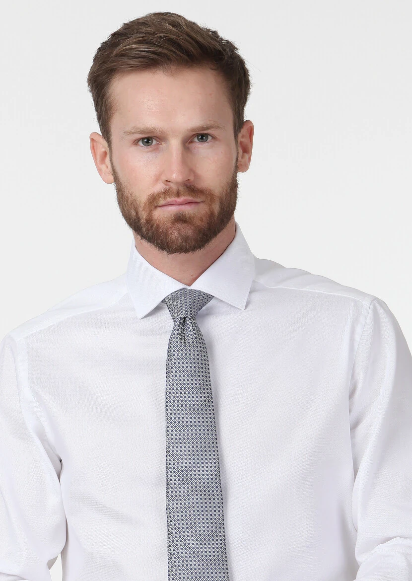 White Micro Regular Fit Weaving Classical 100% Cotton Shirt - 3