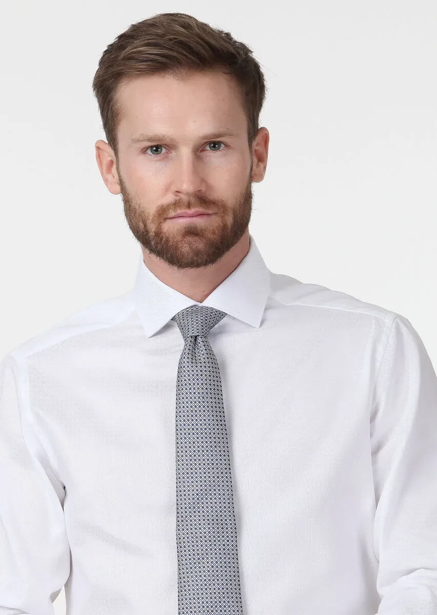 White Micro Regular Fit Weaving Classical 100% Cotton Shirt - 3