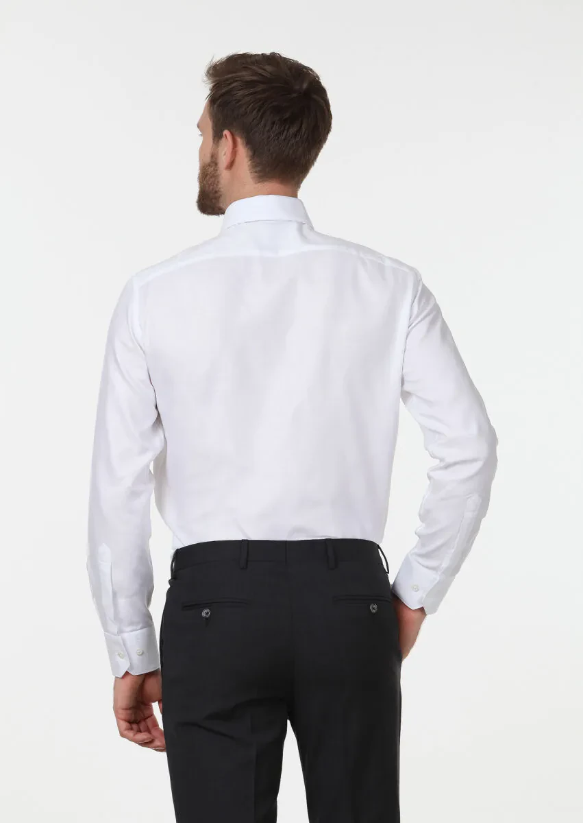 White Micro Regular Fit Weaving Classical 100% Cotton Shirt - 4