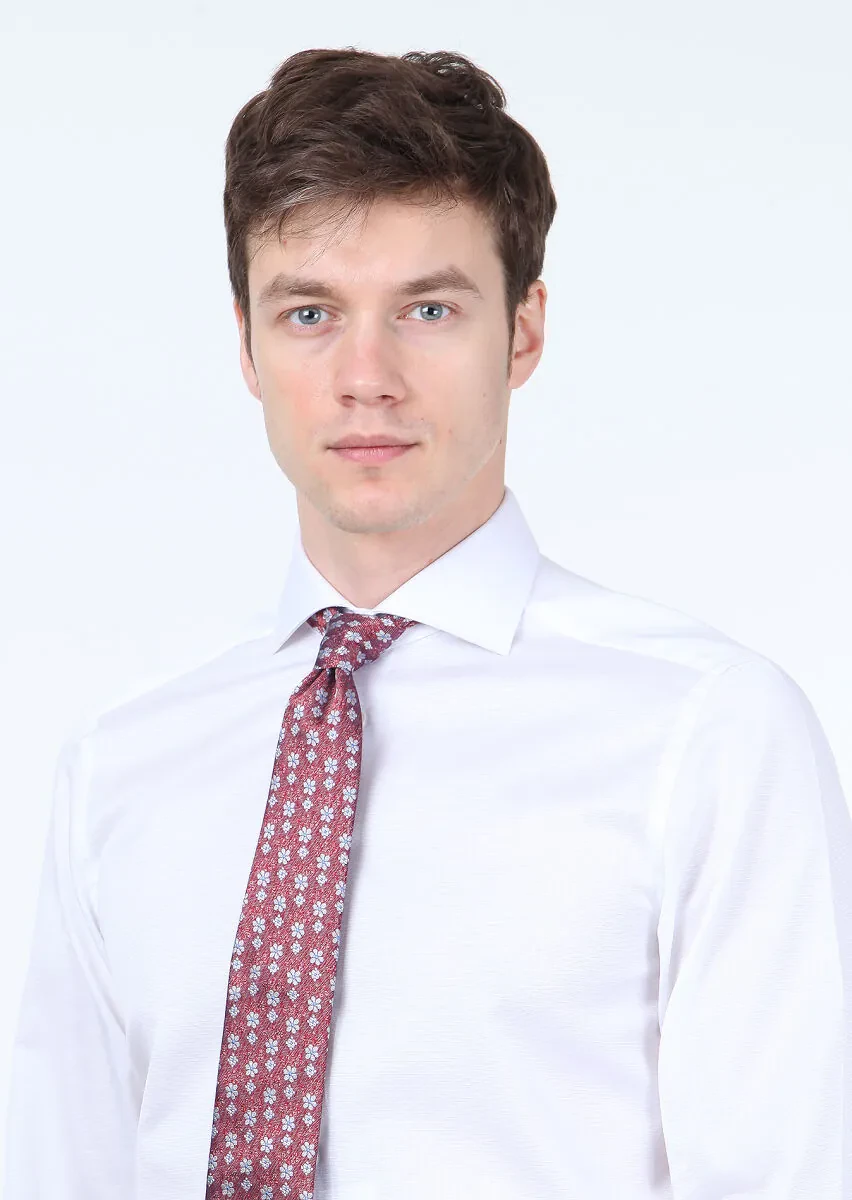 White Micro Regular Fit Weaving Classical 100% Cotton Shirt - 3