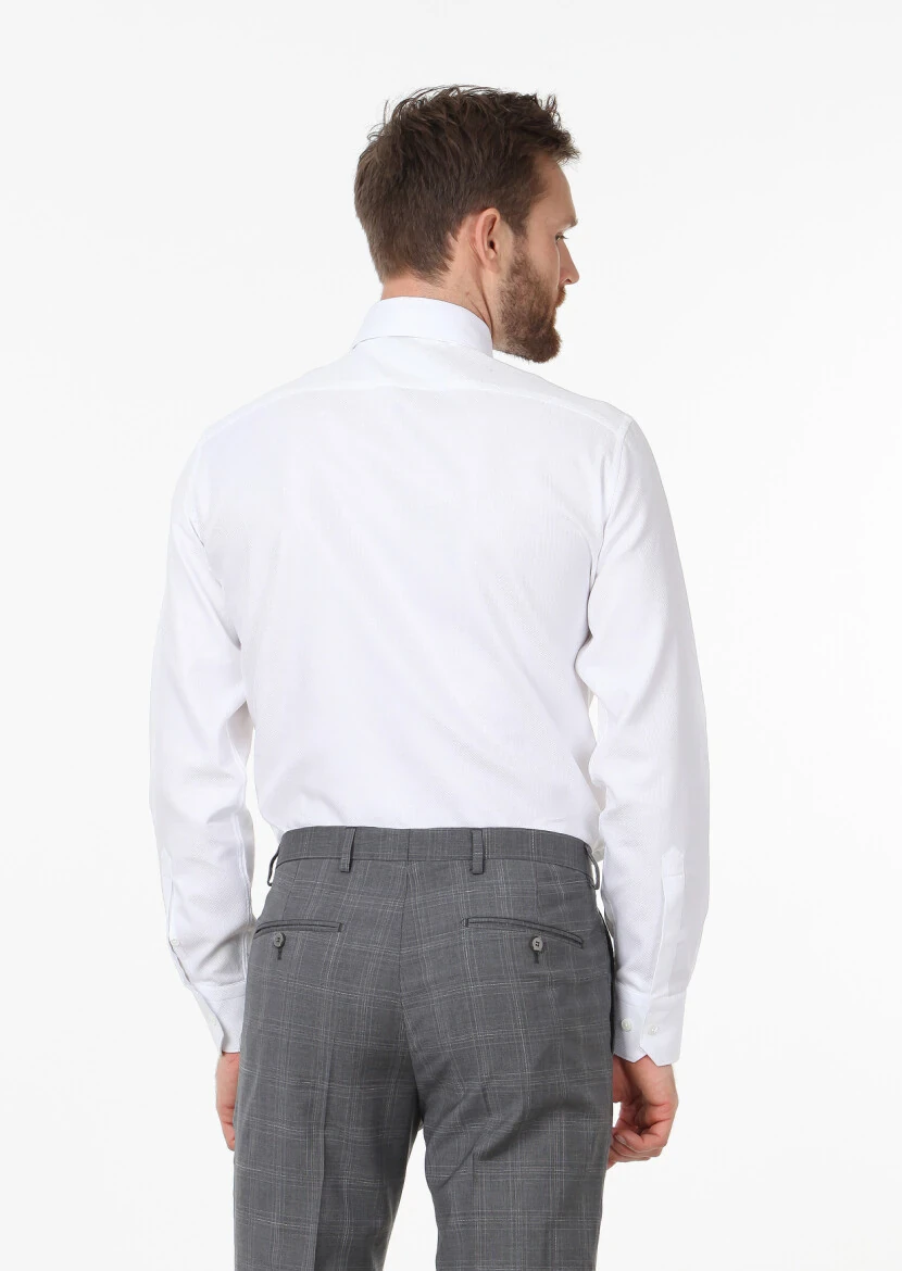 White Micro Regular Fit Weaving Classical 100% Cotton Shirt - 4