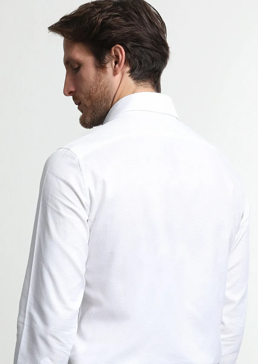 White Micro Regular Fit Weaving Classical 100% Cotton Shirt - 4