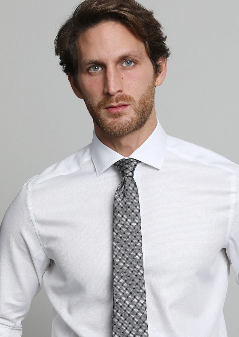 White Micro Regular Fit Weaving Classical 100% Cotton Shirt - 2