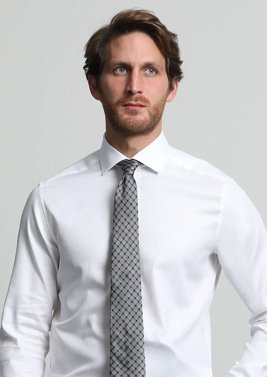 White Micro Regular Fit Weaving Classical 100% Cotton Shirt - 3