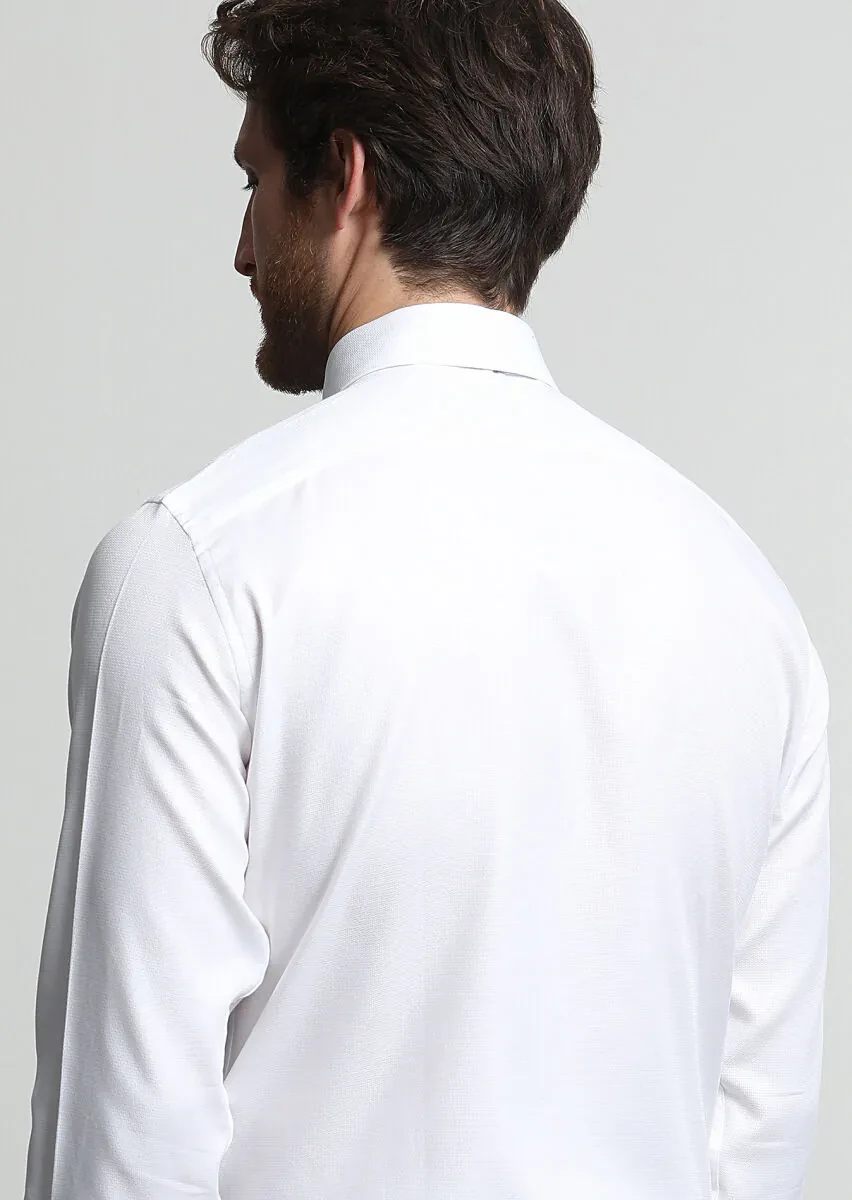 White Micro Regular Fit Weaving Classical 100% Cotton Shirt - 4