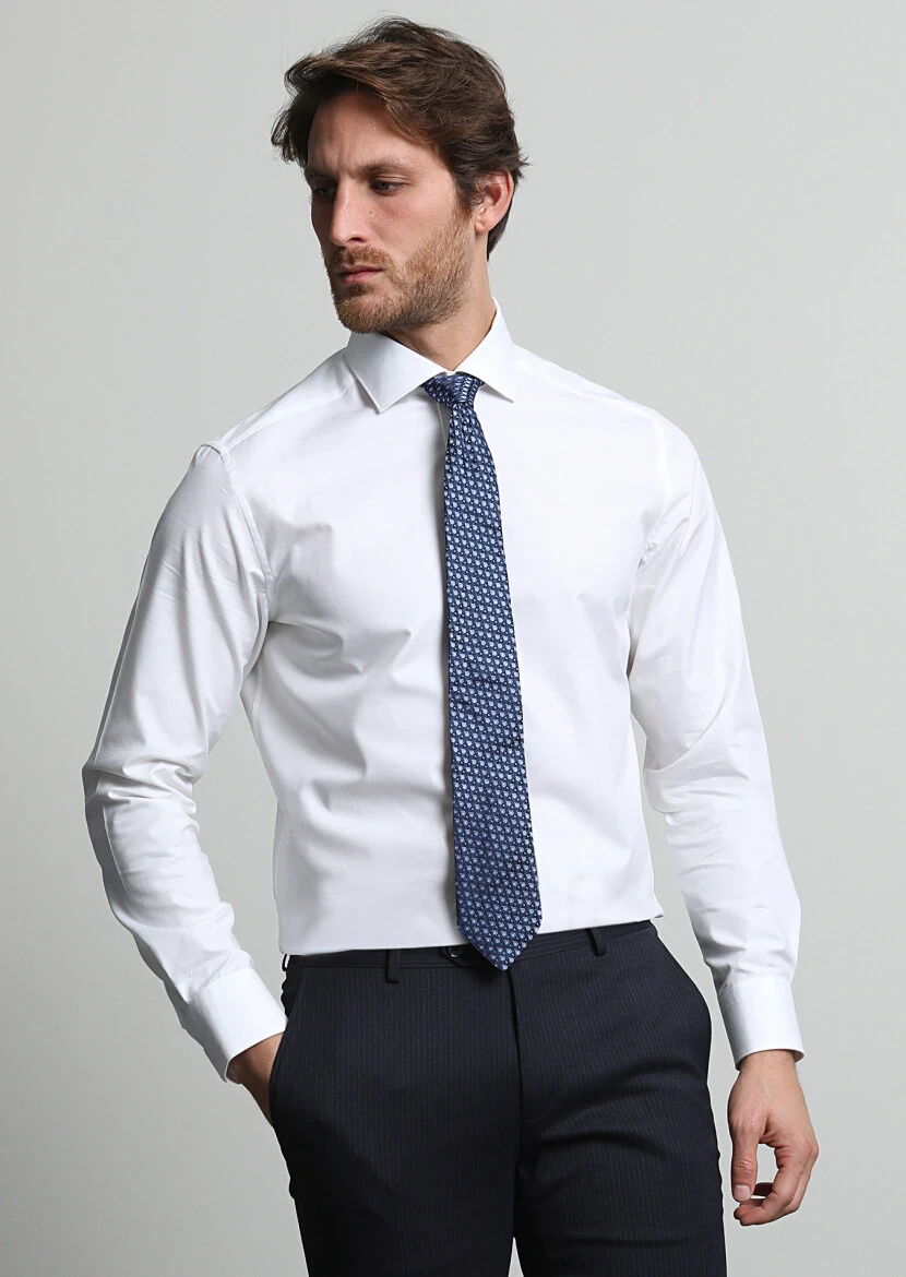 White Micro Regular Fit Weaving Classical 100% Cotton Shirt - 1