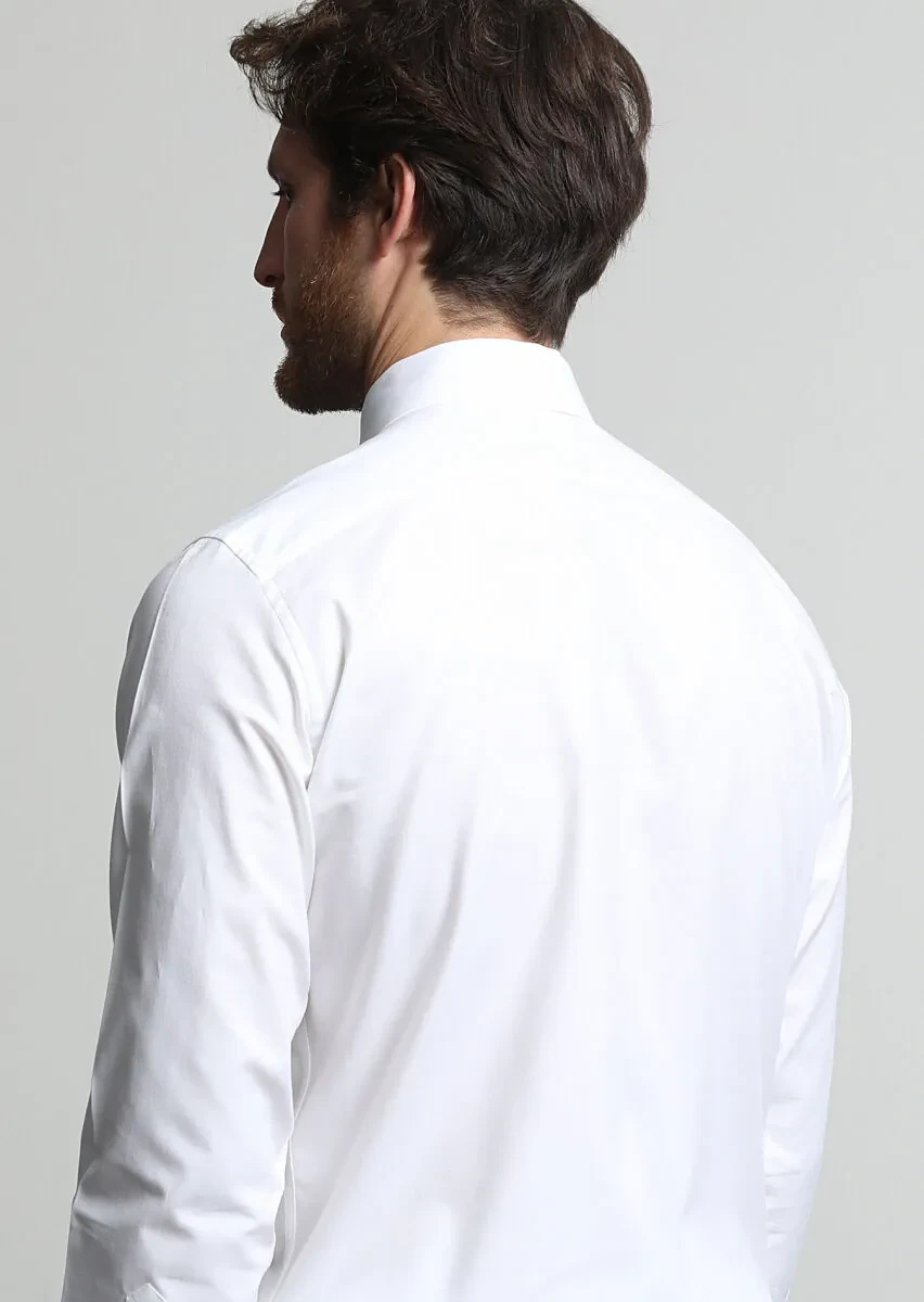White Micro Regular Fit Weaving Classical 100% Cotton Shirt - 4