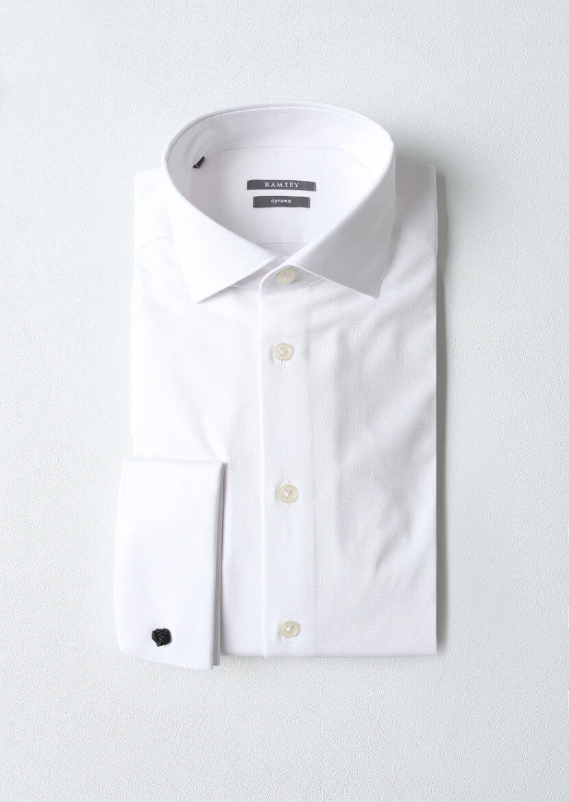 White Micro Regular Fit Weaving Classical Cotton Blended Shirt - 1