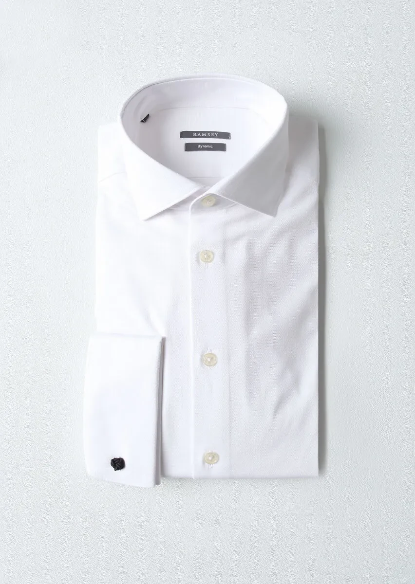 White Micro Regular Fit Weaving Classical Cotton Blended Shirt - 1