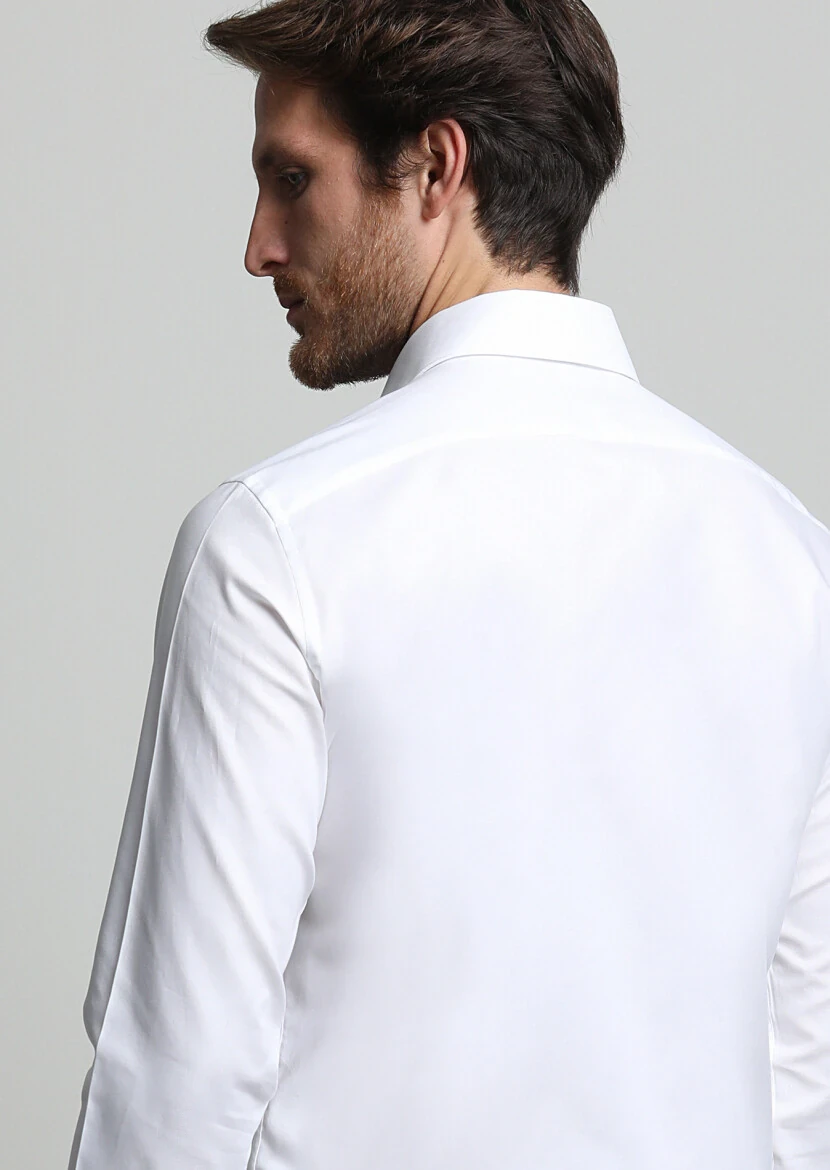 White Micro Slim Fit Weaving Classical 100% Cotton Shirt - 4