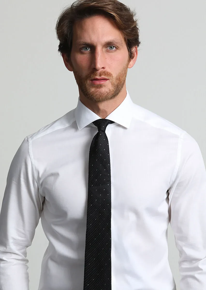 White Micro Slim Fit Weaving Classical Cotton Blended Shirt - 1