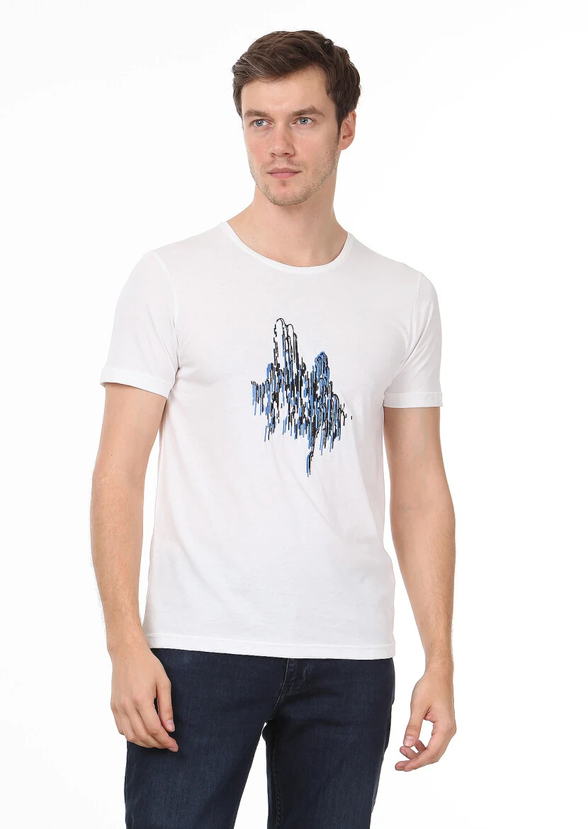 White Patterned 100% Cotton T-Shirt - 2