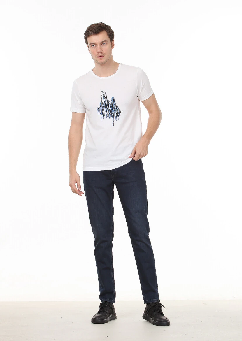 White Patterned 100% Cotton T-Shirt - 3