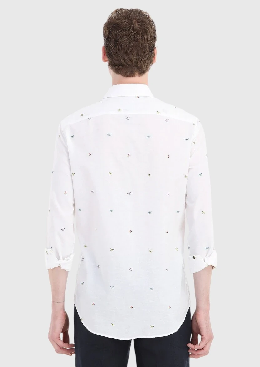 White Patterned Regular Fit Weaving Casual Cotton Blended Shirt - 5