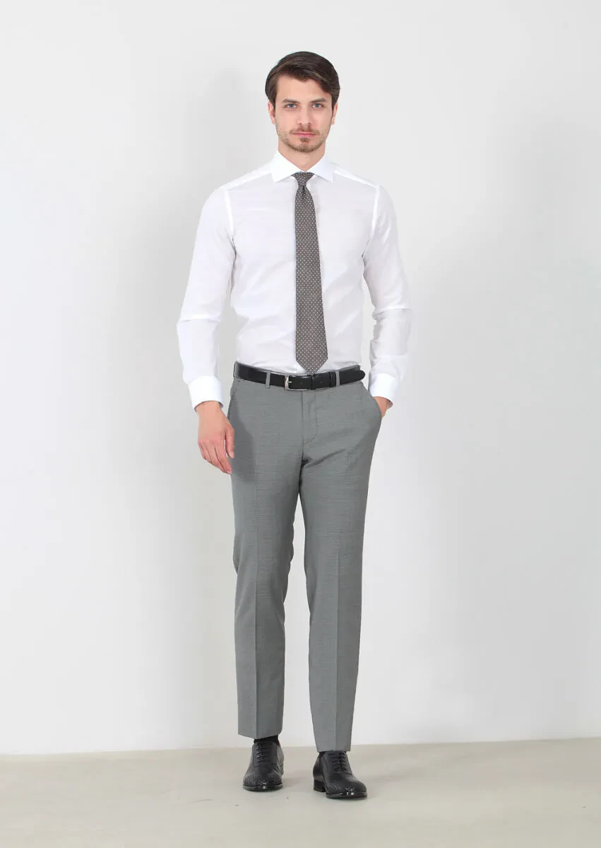 White Patterned Regular Fit Weaving Classical 100% Cotton Shirt - 1